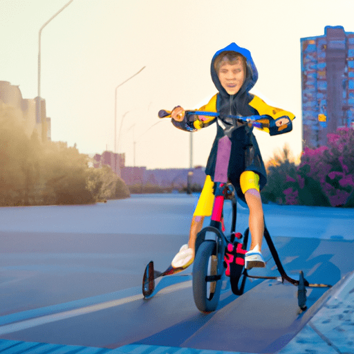 תמונה של ילד צעיר רוכב על אופניים חשמליים עם חיוך גדול על הפנים