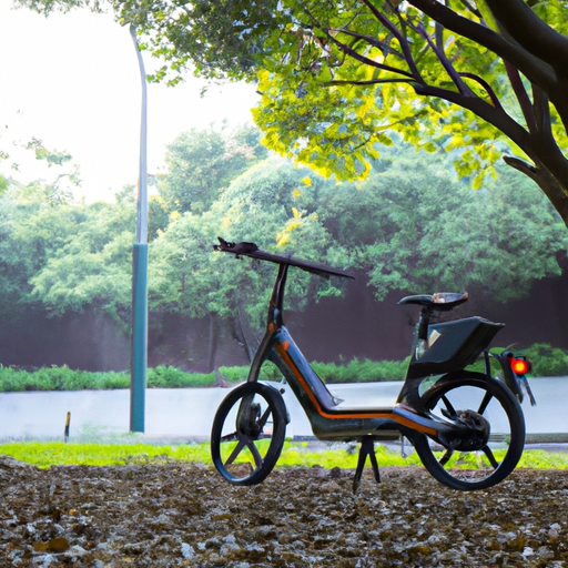תמונה של אופניים חשמליים בפארק ב-1500 שקל, אור השמש מאיר על המסגרת המהודרת שלו.