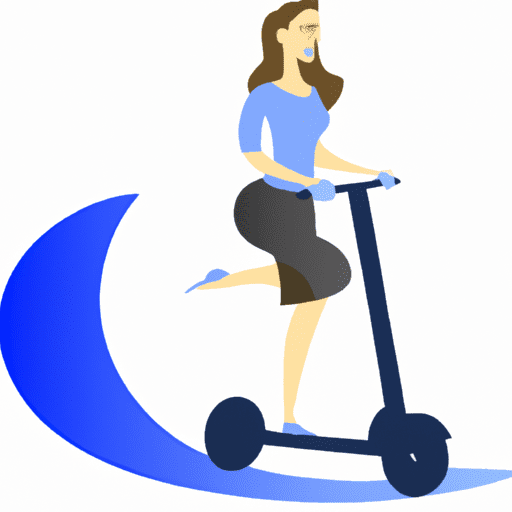 אישה רוכבת על קורקינט חשמלי כחול עם מושב